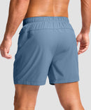 men's elastic waist zipper pockets short 5'' in gray blue - back view