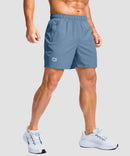 men's elastic waist zipper pockets short 5'' in gray blue - side view