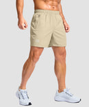 men's elastic waist zipper pockets short 5'' in light khaki - side view
