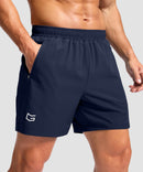 men's elastic waist zipper pockets short 5'' in navy - zipper pocket detail view