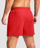 men's elastic waist zipper pockets short 5'' in red - back view
