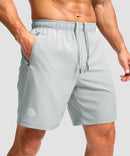 men's elastic waist zipper pockets short 7'' in bright gray - zipper pocket detail view