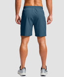 men's elastic waist zipper pockets short 7'' in dusty blue - back view