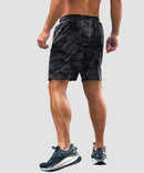 men's elastic waist zipper pockets short 7'' in gray camo - back view