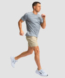 men's elastic waist zipper pockets short 7'' in light khaki - matching outfits view