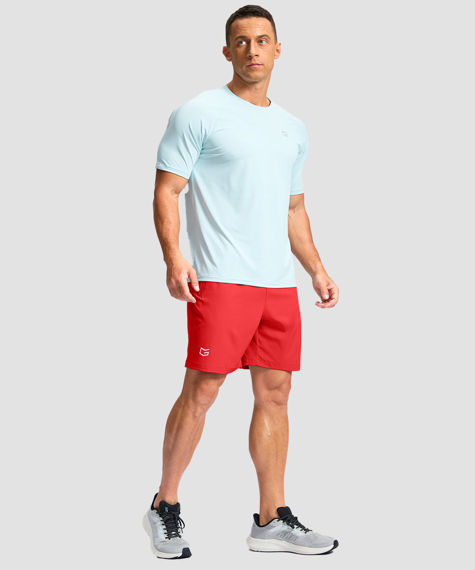 men's elastic waist zipper pockets short 7'' in red - matching outfits view