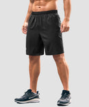 men's elastic waist zipper pockets short 9'' in black - front view
