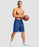 men's elastic waist zipper pockets short 9'' in blue - matching outfits view