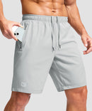 men's elastic waist zipper pockets short 9'' in bright gray - zipper pocket detail view