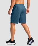 men's elastic waist zipper pockets short 9'' in dusty blue - back view