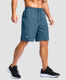 men's elastic waist zipper pockets short 9'' in dusty blue - side view