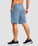 men's elastic waist zipper pockets short 9'' in gray blue - back view