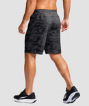 men's elastic waist zipper pockets short 9'' in gray camo - back view