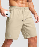 men's elastic waist zipper pockets short 9'' in light khaki - zipper pocket detail view
