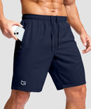 men's elastic waist zipper pockets short 9'' in navy - zipper pocket detail view