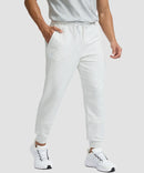 men's fleece-lined cotton joggers in grayish white - zipper pocket detail view
