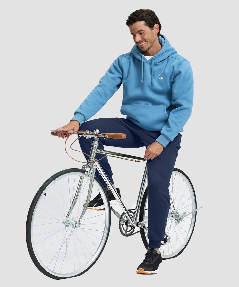 men's fleece-lined cotton joggers in navy - side view