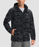 men's fleece-lined hooded softshell jacket in black camo - front view