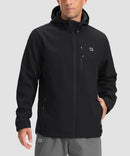 men's fleece-lined hooded softshell jacket in black - front view