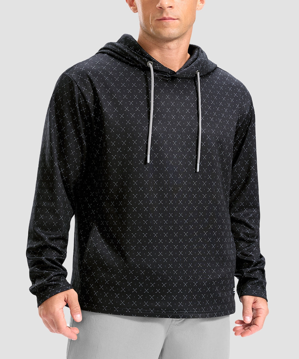 men's fleece-lined performance hoodie in golf clubs black - neckline detail