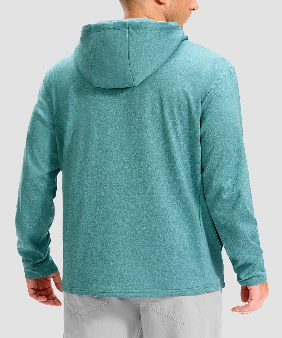 men's fleece-lined performance hoodie in heather beryl green - hood detail