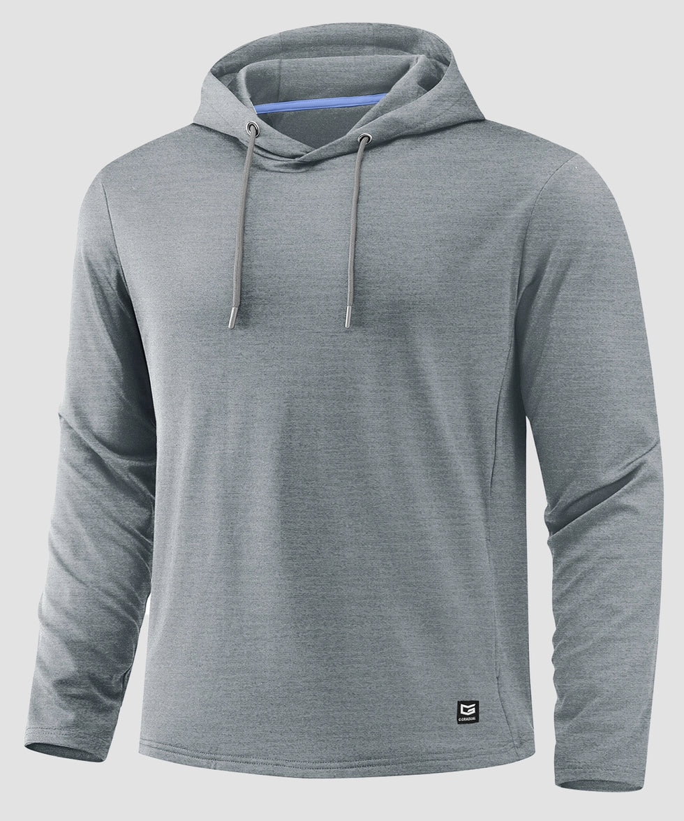 men's fleece-lined performance hoodie in heather light gray - front view