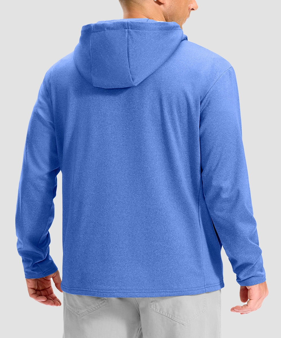 men's fleece-lined performance hoodie in heather royal blue - hood detail