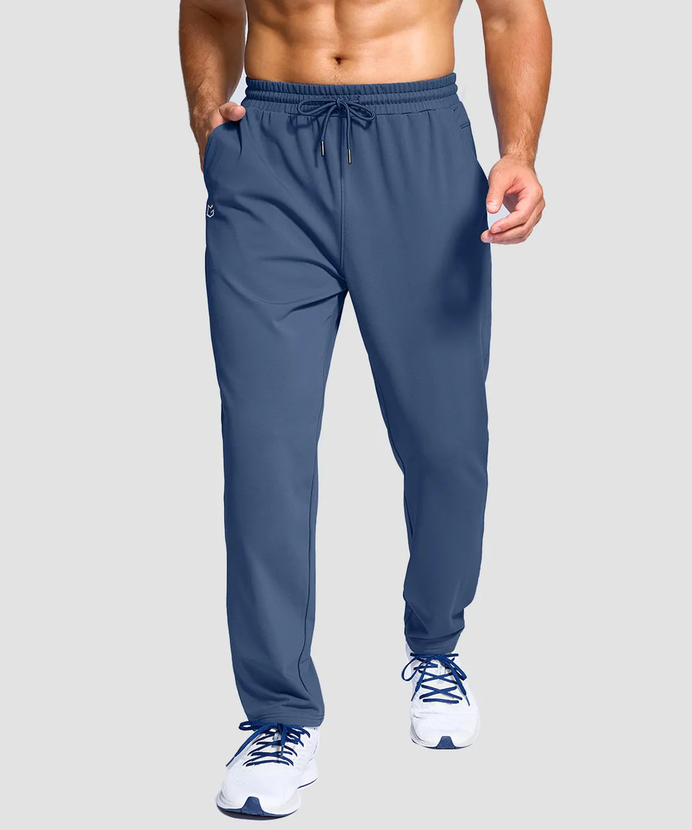 men's fleece-lined with 3 zip pockets sweatpants in indigo blue - front view