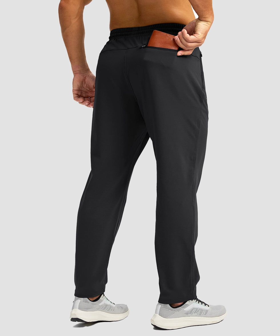men's fleece-lined zip pockets stretch sweatpants in black - back view