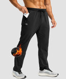 men's fleece-lined zip pockets stretch sweatpants in black - zip pocket detail view