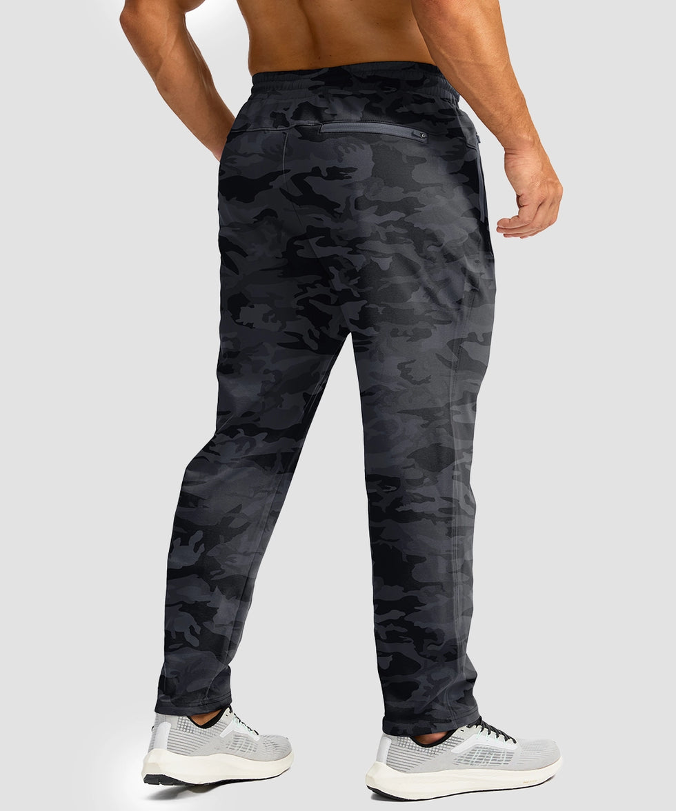 men's fleece-lined zip pockets stretch sweatpants in gray camo - back view