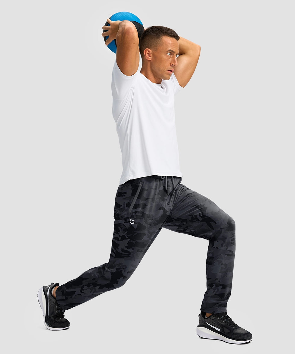 men's fleece-lined zip pockets stretch sweatpants in gray camo - matching outfits view