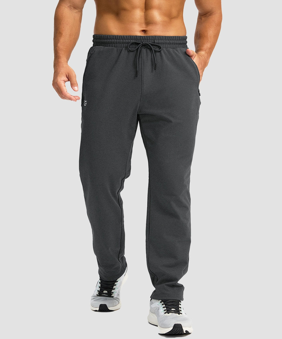 men's fleece-lined zip pockets stretch sweatpants in heather charcoal - front view