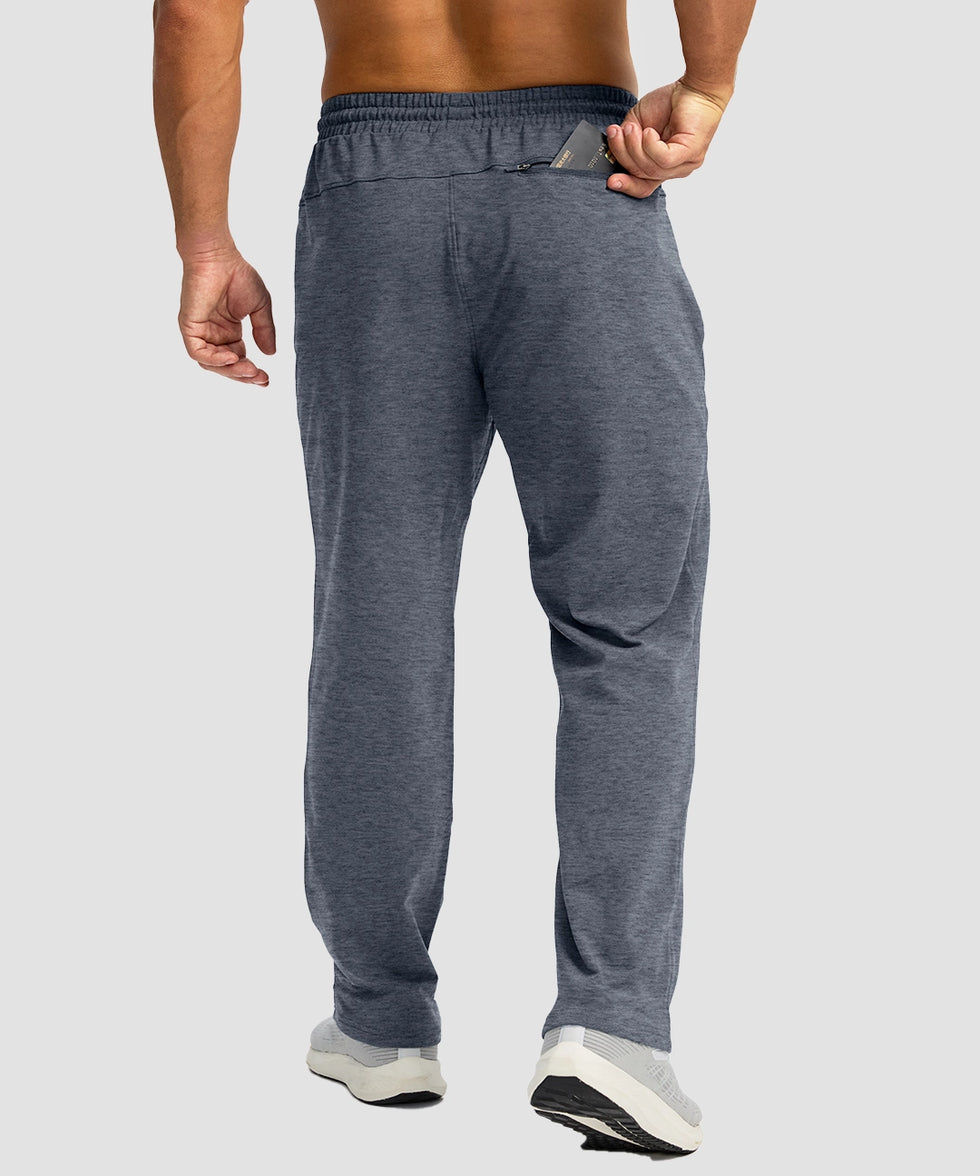 men's fleece-lined zip pockets stretch sweatpants in heather dusty blue - back view