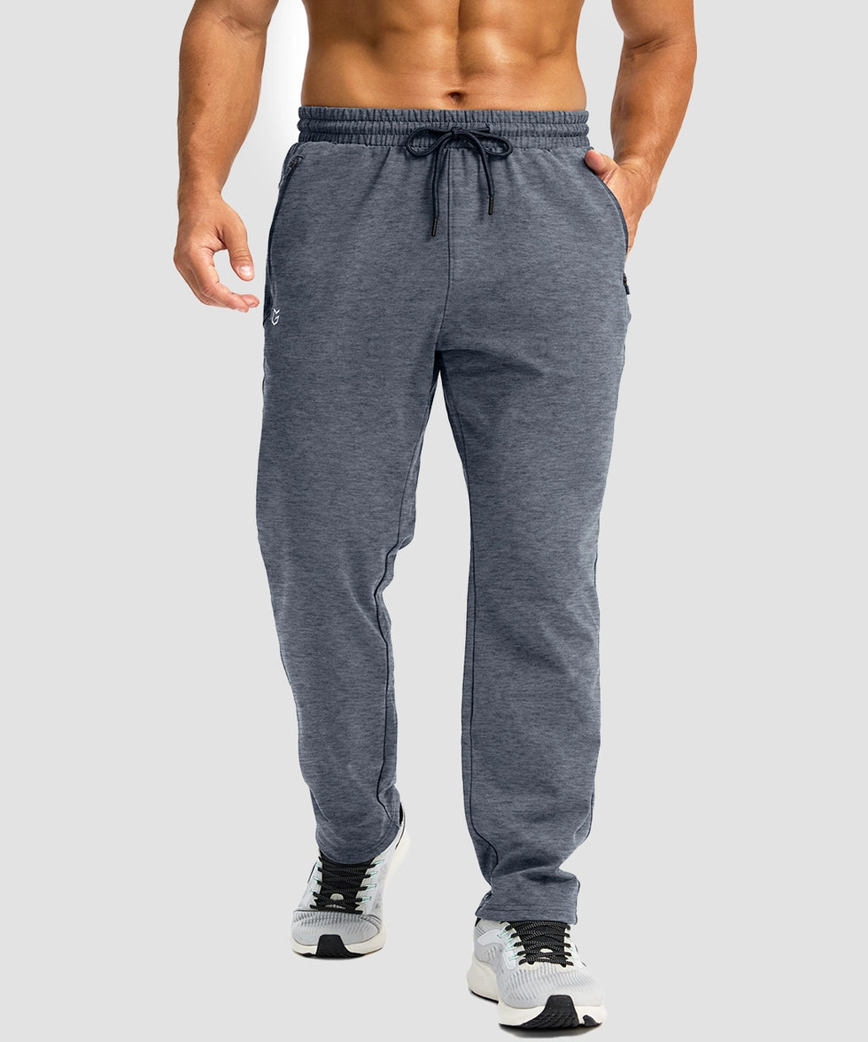 men's fleece-lined zip pockets stretch sweatpants in heather dusty blue - front view