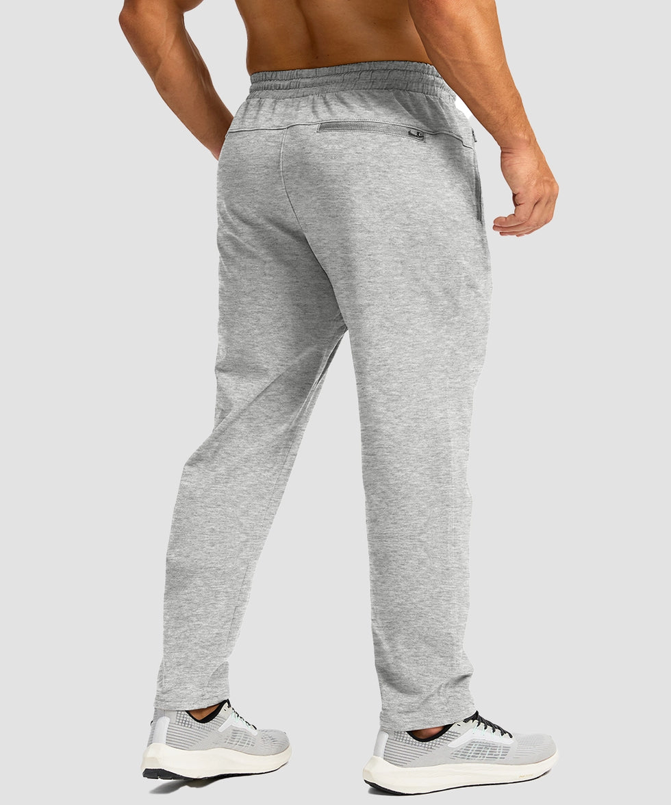 men's fleece-lined zip pockets stretch sweatpants in heather grayish - back view