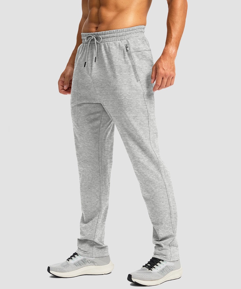 men's fleece-lined zip pockets stretch sweatpants in heather grayish - side view