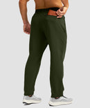 men's fleece-lined zip pockets stretch sweatpants in olive green - back view