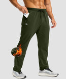 men's fleece-lined zip pockets stretch sweatpants in olive green - zip pocket detail view