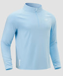 men's fleece quarter zip pullover long sleeve in heather sky blue - fabric detail