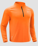 men's fleece quarter zip pullover long sleeve in orange - fabric detail