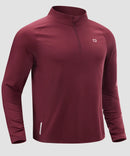 men's fleece quarter zip pullover long sleeve in wine - fabric detail