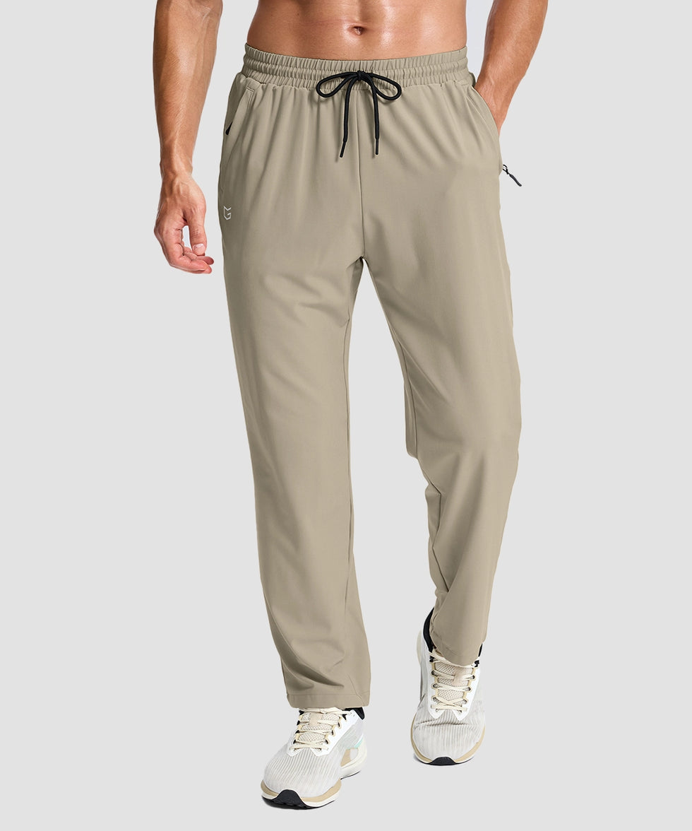 men's lightweight 3-pocket sweatpants in light khaki - front view