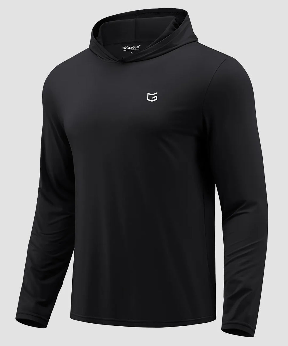 men's lightweight athletic no strings hoodie in black - fabric detail