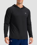 men's lightweight athletic no strings hoodie in black - front view
