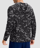 men's lightweight athletic no strings hoodie in gray black camo - back view