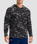 men's lightweight athletic no strings hoodie in gray black camo - front view