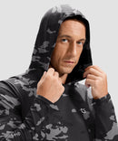 men's lightweight athletic no strings hoodie in gray black camo - hood detail
