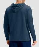 men's lightweight athletic no strings hoodie in heather dark blue - back view