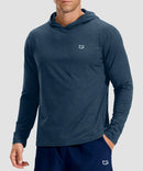 men's lightweight athletic no strings hoodie in heather dark blue - front view